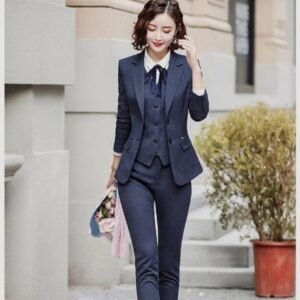 Women Bespoke Slim Fit Three Piece Navy Suit for Wedding, Engagement, Winter, and party wear, Office Wear for Women