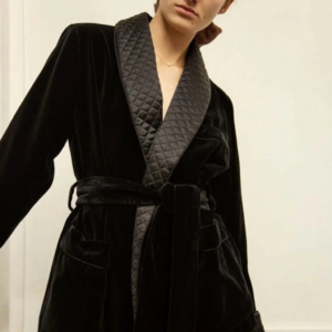 Women Smoking Jacket Black Velvet Robe Dressing Gown Evening Blazer Leisure Coat