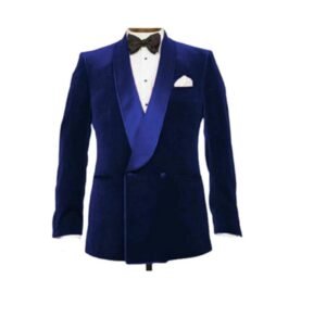 Smoking Jacket Men Blue Luxury Elegant Slim Fit Party Wear One Button Velvet Blazer Dinner Coat