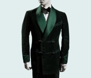 Smoking Jacket For Men Luxury Green Frog Closure Double Breasted Velvet Blazer Dinner Coat XXS US letter