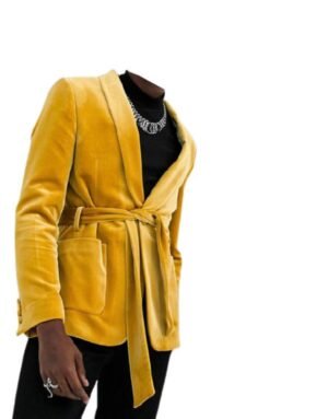 Men Yellow Smoking Jacket, Men Velvet Robe Blazer, Slim fit Party Wear Christmas Dinner Coat XXS US letter