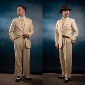 Vintage Men's Suits Linen Loose Fit Pant Causal Leisure Fit Business Formal Wear Regular Suit For Men