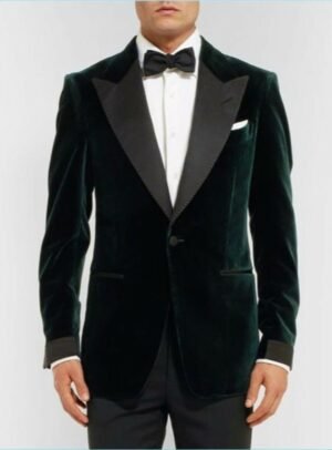 Men Green Smoking Jackets Blazer Luxury Grooms Wedding Designer Party Wear Coats