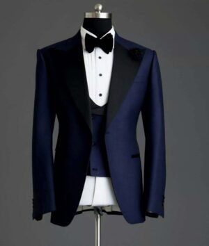 Men Blue Suit Groomsmen 3 Piece Tuxedo Wedding Dinner Suit(Coat+Waistcoat+Pant)