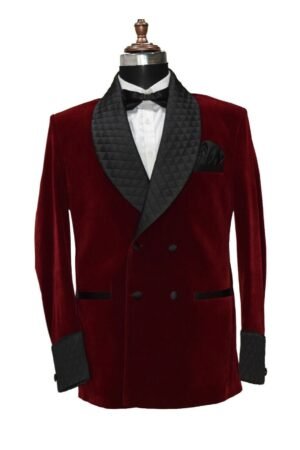 Men Maroon Smoking Jackets Designer Dinner Wedding Party Wear Blazers Coat