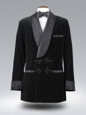 Men Black Smoking Jackets Double Breasted Dinner Party Wear Velvet Coats Blazers