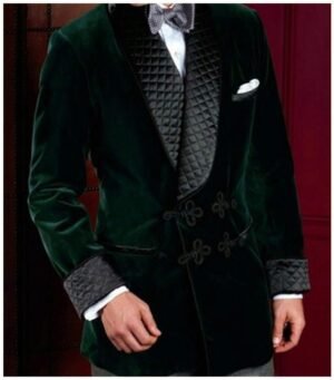 Men Green Smoking Jackets Elegant Luxury Stylish Designer Party Wear Blazer Coat