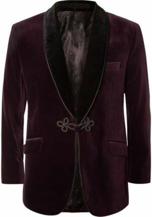 Men Burgundy Smoking Jackets Black Lapel Wedding Designer Party Wear Blazer Coat