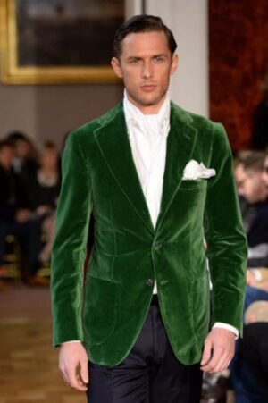 Men Green Smoking Jacket Elegant Luxury Stylish Designer Party Wear Tuxedo Coat