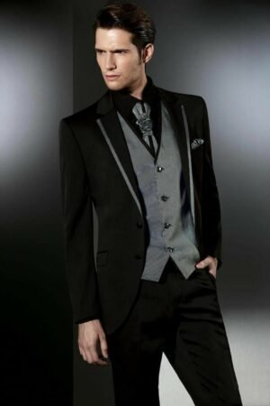 Men Black Suits Designer Grooms Elegant Wedding Dinner Party Suit (Coat+Pants)