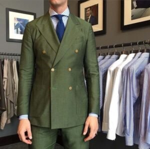 Men Green Suit Groomsmen Double Breasted Wedding Party Dinner Suit(Coat+Pant)