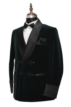 Men Green Smoking Jackets Luxury Designer Velvet Dinner Party Wear Blazers Coat XXS US letter