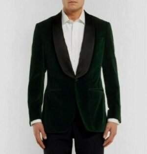 Men Green Smoking Jackets Velvet Designer Grooms Wedding Party Wear Blazer Coat