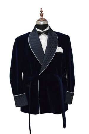 Men Navy Blue Smoking Jackets Elegant Luxury Designer Dinner Party Wear Coats