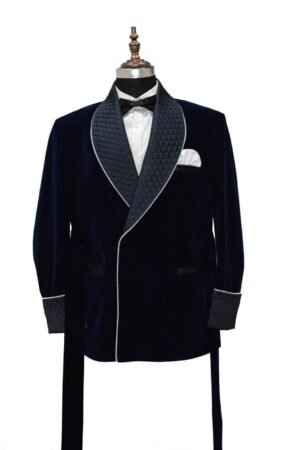 Men Navy Blue Smoking Jackets Elegant Luxury Designer Dinner Party Wear Coats