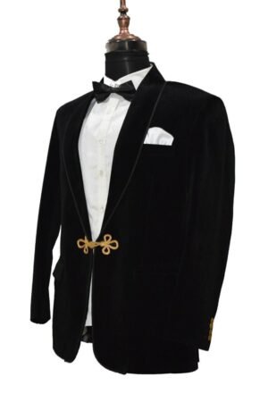 Men Black Smoking Jackets Golden Clouser Luxury Designer Party Wear Blazer Coat XXS US letter