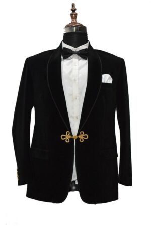 Men Black Smoking Jackets Golden Clouser Luxury Designer Party Wear Blazer Coat XXS US letter