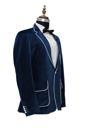 Men Navy Blue Smoking Jackets Elegant Luxury Designer Dinner Party Wear Coats XXS US letter