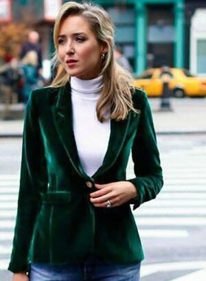 Green Velvet Blazer Women Velvet Smoking Jacket Evening Club One Button Coat Size S