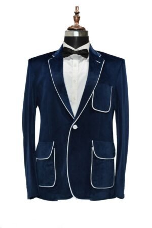 Men Navy Blue Smoking Jackets Elegant Luxury Designer Dinner Party Wear Coats XXS US letter