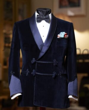 Navy Blue Men Suits Smoking Jacket Shawl Lapel Coat Velvet Blazer Wedding Prom XXS US letter