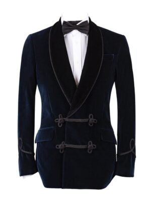 Men Navy blue Smoking Jackets Elegant Luxury Stylish Designer Party Wear Blazer (Large)